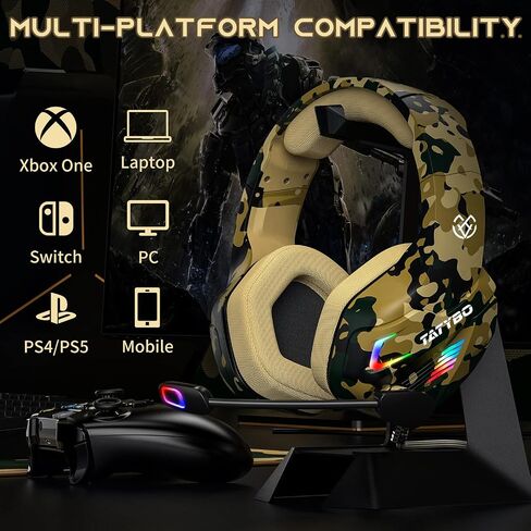 Tatybo Gaming Headset for PS4 PS5 Xbox One Switch PC with Noise Cancelling Mic, Stereo Surround Sound PS4 Gaming Headphones - Camo in Saudi Arabia