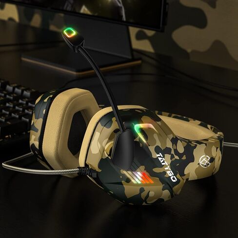 Tatybo Gaming Headset for PS4 PS5 Xbox One Switch PC with Noise Cancelling Mic, Stereo Surround Sound PS4 Gaming Headphones - Camo in Saudi Arabia
