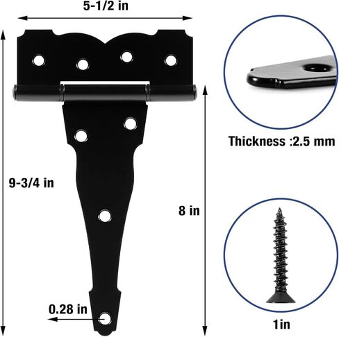 TDCHINGES Heavy Duty T-Strap Door Hinge Shed Storage Gate Barns Tee Hinges Matte Black Finish (6 Pack, 6Inch, 2.5mm) TH007 in Kuwait