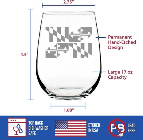 Maryland Flag Stemless Wine Glass - State Themed Drinking Decor and Gifts for Marylander Women & Men - Large 17 Oz in Saudi Arabia