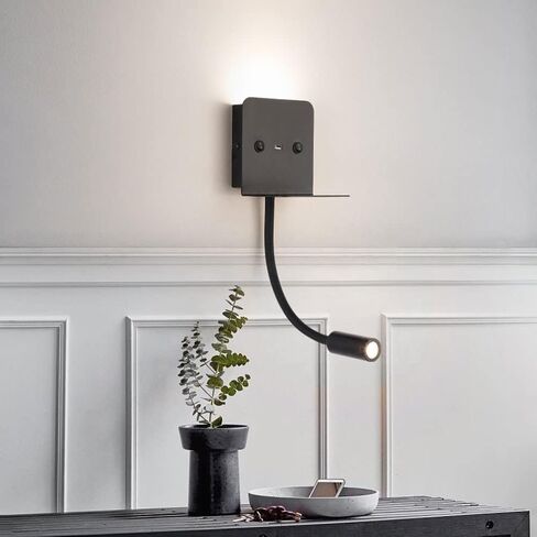 Flexible Headboard Reading Light Black LED Wall Mount Reading Lamp with USB Port and Switch On/Off, Adjustable Bedroom Bedside Reading Spotlight Up Down Aluminum Gooseneck Wall Sconces in Saudi Arabia