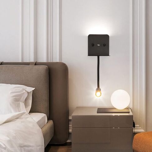 Flexible Headboard Reading Light Black LED Wall Mount Reading Lamp with USB Port and Switch On/Off, Adjustable Bedroom Bedside Reading Spotlight Up Down Aluminum Gooseneck Wall Sconces in Saudi Arabia
