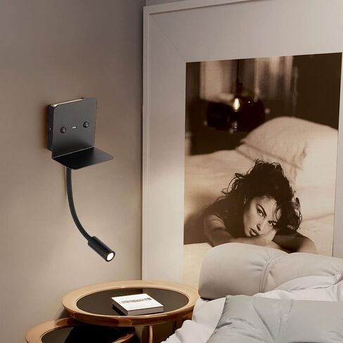 Flexible Headboard Reading Light Black LED Wall Mount Reading Lamp with USB Port and Switch On/Off, Adjustable Bedroom Bedside Reading Spotlight Up Down Aluminum Gooseneck Wall Sconces in Saudi Arabia