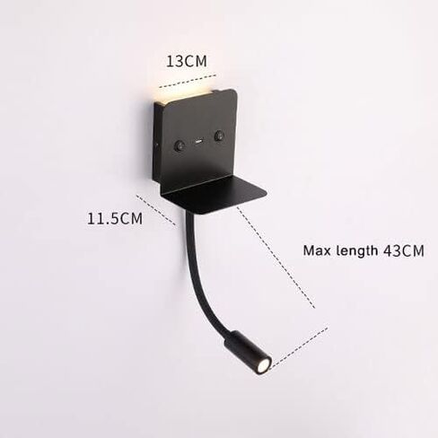 Flexible Headboard Reading Light Black LED Wall Mount Reading Lamp with USB Port and Switch On/Off, Adjustable Bedroom Bedside Reading Spotlight Up Down Aluminum Gooseneck Wall Sconces in Saudi Arabia
