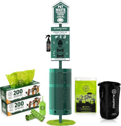 Dog Waste Station Outdoor Pet Waste Station, Trash Can with Bag Dispenser, Commercial Dog Poop Station with 400 Roll 200 Pull Bags & 50 Can Liners, Dog Waste Disposal System for Backyard, Park & HOA in Saudi Arabia
