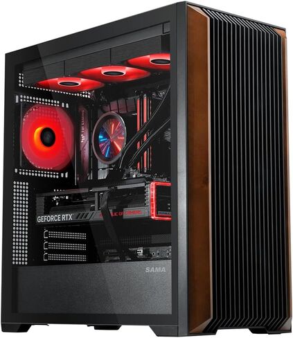 Sama Z60 Genuine Walnut Wood PC Case ، ATX Mid Tower PC Case ، معجبين 4x 140 مم ARGB PWM ، يدعم الرادياتير 360 ملم في الأعلى ، ومنفذ Type-C ، و Mid Tower Case Case-Black in Saudi Arabia