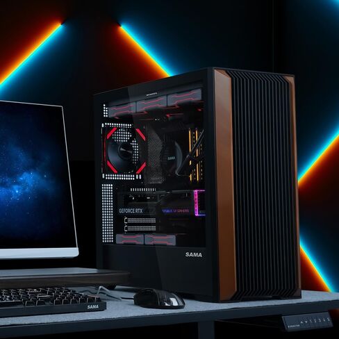 Sama Z60 Genuine Walnut Wood PC Case ، ATX Mid Tower PC Case ، معجبين 4x 140 مم ARGB PWM ، يدعم الرادياتير 360 ملم في الأعلى ، ومنفذ Type-C ، و Mid Tower Case Case-Black in Saudi Arabia
