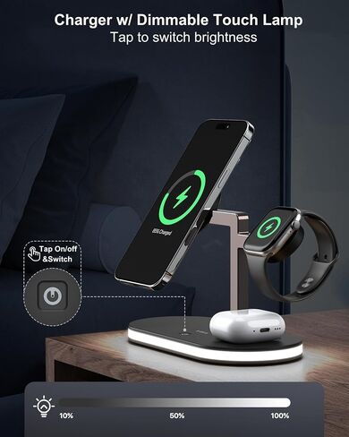 VBA 4 in 1 Wireless Charging Station for Apple MagSafe Charger,Fast Charging Magnetic Wireless Charger Stand with Night Light for iPhone 16 15 14 13 12 Series,Apple Watch,AirPods Pro 2 3 4 (Black) in Saudi Arabia