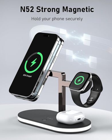VBA 4 in 1 Wireless Charging Station for Apple MagSafe Charger,Fast Charging Magnetic Wireless Charger Stand with Night Light for iPhone 16 15 14 13 12 Series,Apple Watch,AirPods Pro 2 3 4 (Black) in Saudi Arabia