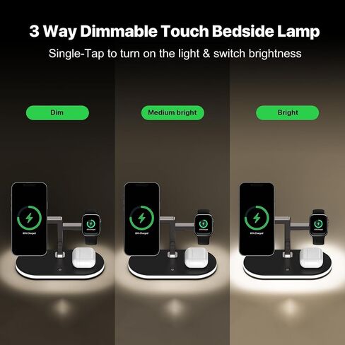 VBA 4 in 1 Wireless Charging Station for Apple MagSafe Charger,Fast Charging Magnetic Wireless Charger Stand with Night Light for iPhone 16 15 14 13 12 Series,Apple Watch,AirPods Pro 2 3 4 (Black) in Saudi Arabia