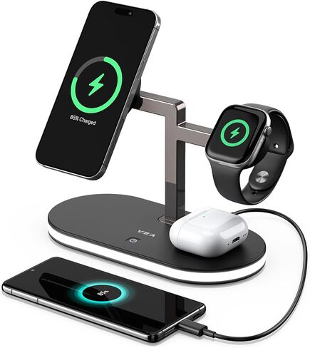 VBA 4 in 1 Wireless Charging Station for Apple MagSafe Charger,Fast Charging Magnetic Wireless Charger Stand with Night Light for iPhone 16 15 14 13 12 Series,Apple Watch,AirPods Pro 2 3 4 (Black) in Saudi Arabia