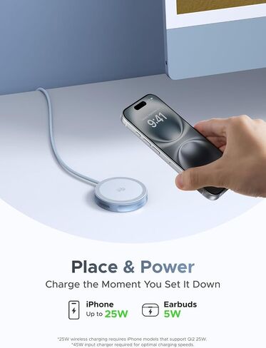 UGREEN 25W Magflow Fast Wireless Charger Pad, Magsafe Qi2 Certified Charging Mat for iPhone 16/15/14/13/12 Series AirPods, Compact Slim Travel-Friendly Design in Saudi Arabia