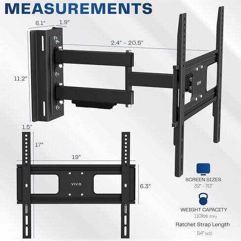 VIVO Outdoor No Drill Full Motion Gazebo TV Mount for 32 to 70 inch Screens, Articulating Bracket Holds up to 110 lbs, VESA up to 400x400, Black, MOUNT-GTM70 in Saudi Arabia