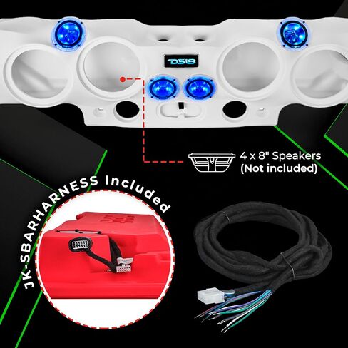 DS18 JK-SBAR.HT Sound Bar Compatible with Jeep JK/JKU Overhead Soundbar System Fits 4X 8 Speakers (Not Included) 4X RGB Tweeters and 2X Compression Drivers, Harness Included Easy Installation (Black) in Saudi Arabia