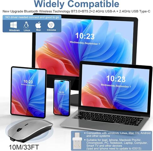 الماوس لجهاز الكمبيوتر المحمول اللاسلكي Bluetooth-MacBook Air Mac Pro PC iPad الماوس الصامت القابل لإعادة الشحن مع مفتاح Jiggler Dual Mod in Saudi Arabia