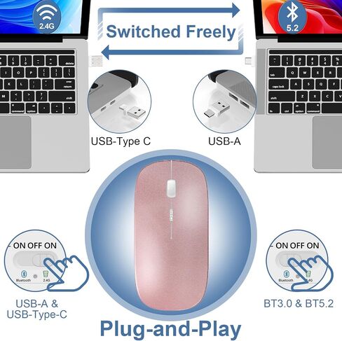 الماوس لجهاز الكمبيوتر المحمول اللاسلكي Bluetooth-MacBook Air Mac Pro PC iPad الماوس الصامت القابل لإعادة الشحن مع مفتاح Jiggler Dual Mod in Saudi Arabia