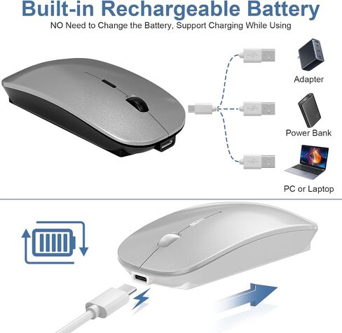 الماوس لجهاز الكمبيوتر المحمول اللاسلكي Bluetooth-MacBook Air Mac Pro PC iPad الماوس الصامت القابل لإعادة الشحن مع مفتاح Jiggler Dual Mod in Saudi Arabia