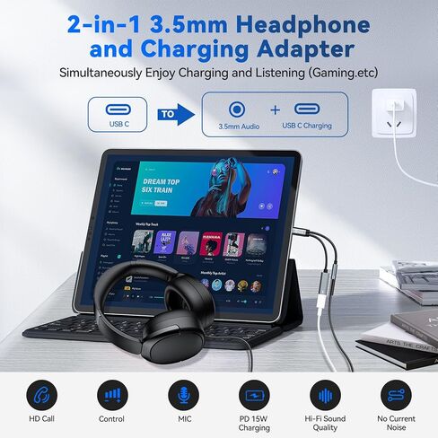 USB C Splitter for KZ ZS10 PRO IEM, Headphones USBC Splitter 1 in 2 Out, USB-C DAC to 3.5mm Headphone and Charger Adapter, CCZ CA01 Dongle Audio Cable with PD 15W Charging for iPhone Samsung Galaxy in Saudi Arabia