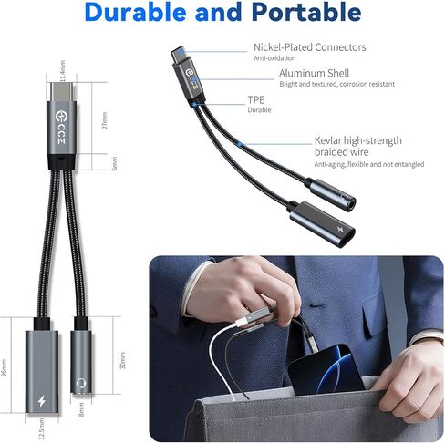 USB C Splitter for KZ ZS10 PRO IEM, Headphones USBC Splitter 1 in 2 Out, USB-C DAC to 3.5mm Headphone and Charger Adapter, CCZ CA01 Dongle Audio Cable with PD 15W Charging for iPhone Samsung Galaxy in Saudi Arabia