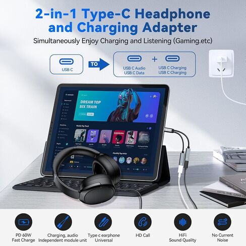USB C Splitter for KZ ZS10 PRO IEM, Headphones USBC Splitter 1 in 2 Out, USB-C DAC to 3.5mm Headphone and Charger Adapter, CCZ CA01 Dongle Audio Cable with PD 15W Charging for iPhone Samsung Galaxy in Saudi Arabia