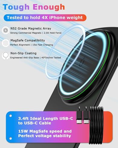 MAG Safe Charger Stand for iPhone: محطة شحن لاسلكية سريعة معتمدة من QI لسلسلة iPhone 16/15/14/13/12 (Onyx Black) in Kuwait