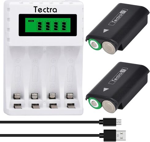 بطارية استبدال Tectra لـ Xbox 360 ، 4pcs AA Ni-MH قابلة لإعادة الشحن حزمة + شاحن LCD مع أغطية خلفية للبطارية لوحدة التحكم اللاسلكية Xbox 360 in Saudi Arabia