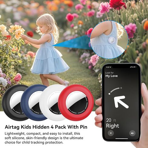 لعلامات الهواء-4 حزمة Apple Kids Hidden Case ، لعلامة Apple Air ، حامل تركض من السيليكون مع تتبع دبابيس الأمان ، مضاد للضيق ، للأطفال المسنين ، الأمتعة ، الملابس (أسود أبيض اللون الأرجواني) in Kuwait