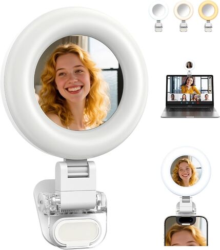 TELESIN Clip-on Selfie Ring Light, Rechargeable Portable 360° LED Selfie Fill Light with Mirror for Phone/iPhone Photography, Computer Laptop Video Conference, TikTok, Zoom Calls, Girl Makeup in Saudi Arabia