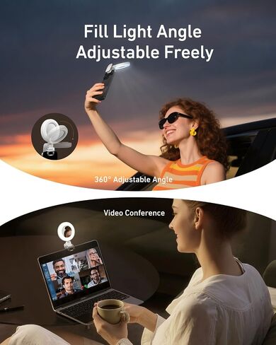 TELESIN Clip-on Selfie Ring Light, Rechargeable Portable 360° LED Selfie Fill Light with Mirror for Phone/iPhone Photography, Computer Laptop Video Conference, TikTok, Zoom Calls, Girl Makeup in Saudi Arabia