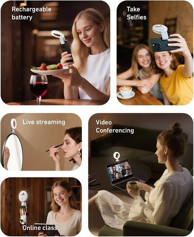 TELESIN Clip-on Selfie Ring Light, Rechargeable Portable 360° LED Selfie Fill Light with Mirror for Phone/iPhone Photography, Computer Laptop Video Conference, TikTok, Zoom Calls, Girl Makeup in Saudi Arabia
