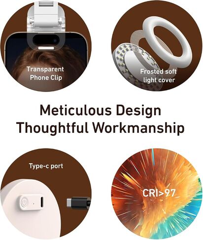 TELESIN Clip-on Selfie Ring Light, Rechargeable Portable 360° LED Selfie Fill Light with Mirror for Phone/iPhone Photography, Computer Laptop Video Conference, TikTok, Zoom Calls, Girl Makeup in Saudi Arabia
