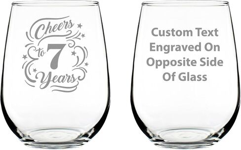 Cheers to 7 Years - Stemless Wine Glass Gifts for Women & Men - 7th Anniversary Party Decor - Large 17 Oz Glasses in Saudi Arabia