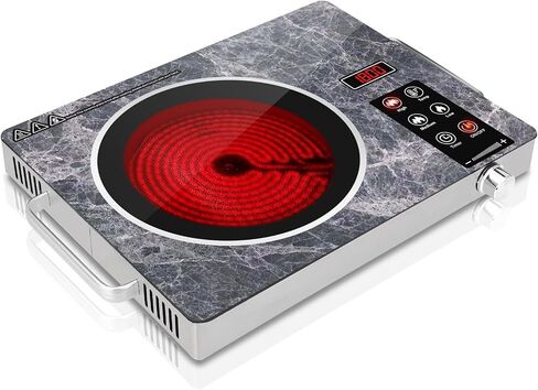Almania Single Burner Ceramic Cooktop ، موقد كهربائي 1800 واط محمول ، موقد كونترتوب للطهي ، قم بتوصيل طبق المطبخ الساخن ، ودرجة الحرارة القابلة للتعديل. in Saudi Arabia