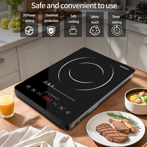portable induction cooktop.120°F~465°F Crystal Glass Surface Countertop Electric Cooktop1800W. Automatic heat reduction and timer feature.Easy to Clean Hot Plates for Cooking.kitchen burner electric in Saudi Arabia