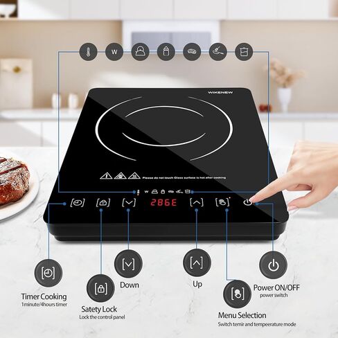 portable induction cooktop.120°F~465°F Crystal Glass Surface Countertop Electric Cooktop1800W. Automatic heat reduction and timer feature.Easy to Clean Hot Plates for Cooking.kitchen burner electric in Saudi Arabia