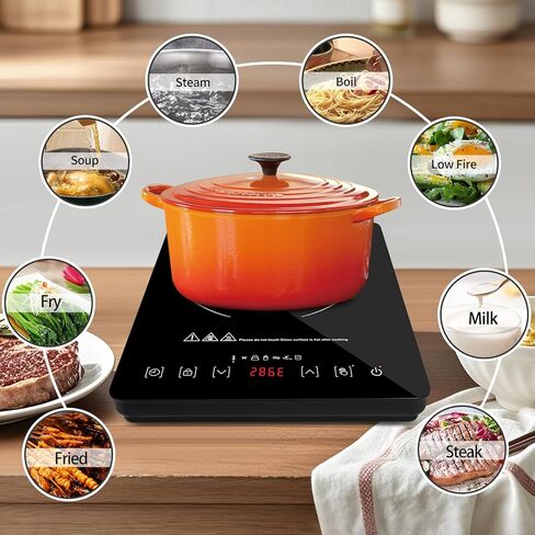 portable induction cooktop.120°F~465°F Crystal Glass Surface Countertop Electric Cooktop1800W. Automatic heat reduction and timer feature.Easy to Clean Hot Plates for Cooking.kitchen burner electric in Saudi Arabia