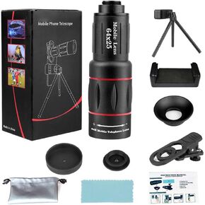 64x Telephoto Lens for Mobile Phone, HD Monocular Telescope with Adjustable Tripod Stand & Clamp, FMC Zoom Lens for Long-Distance Photography, Vlogging, Bird Watching in Saudi Arabia