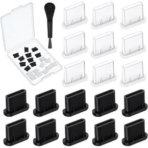 20 Pcs USB C Dust Cover, USB C Plug Cover, Silicone Dust - Proof Charging Port Cover, USBC Dust Plug, with Cleaning Brush, Suitable for Most Mobile Phone Tablet Accessories, Black, White in Saudi Arabia