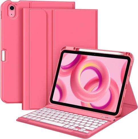 Fintie Backlit Keyboard Case for iPad (A16) 11th Generation 11 Inch 2025, iPad 10th Generation 10.9 Inch 2022 - Soft TPU Cover with 7 Color Backlight Detachable Bluetooth Keyboard, Pink in Saudi Arabia