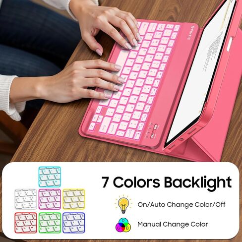 Fintie Backlit Keyboard Case for iPad (A16) 11th Generation 11 Inch 2025, iPad 10th Generation 10.9 Inch 2022 - Soft TPU Cover with 7 Color Backlight Detachable Bluetooth Keyboard, Pink in Saudi Arabia