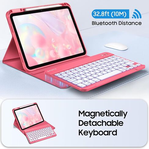 Fintie Backlit Keyboard Case for iPad (A16) 11th Generation 11 Inch 2025, iPad 10th Generation 10.9 Inch 2022 - Soft TPU Cover with 7 Color Backlight Detachable Bluetooth Keyboard, Pink in Saudi Arabia