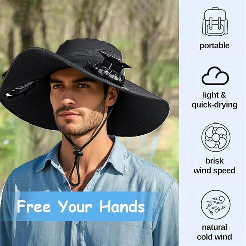 Solar Powered Fan Hat with 2 USB Solar Charging Removable Fans Wide Brim Sun Hat for Outdoor Fishing, Hiking Gardening in Saudi Arabia