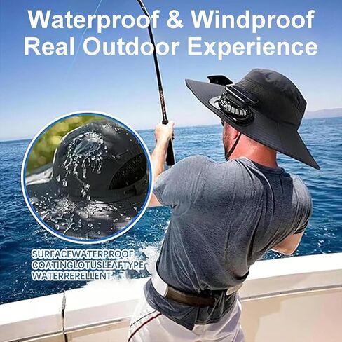 Solar Powered Fan Hat with 2 USB Solar Charging Removable Fans Wide Brim Sun Hat for Outdoor Fishing, Hiking Gardening in Saudi Arabia
