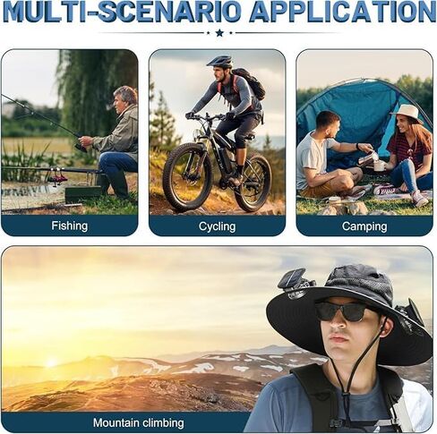 Solar Powered Fan Hat with 2 USB Solar Charging Removable Fans Wide Brim Sun Hat for Outdoor Fishing, Hiking Gardening in Saudi Arabia