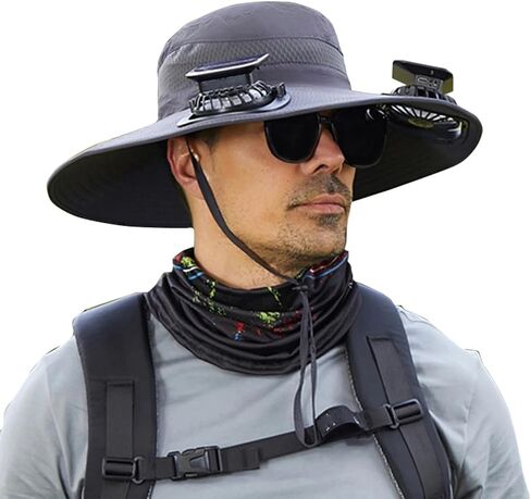 Solar Powered Fan Hat with 2 USB Solar Charging Removable Fans Wide Brim Sun Hat for Outdoor Fishing, Hiking Gardening in Saudi Arabia