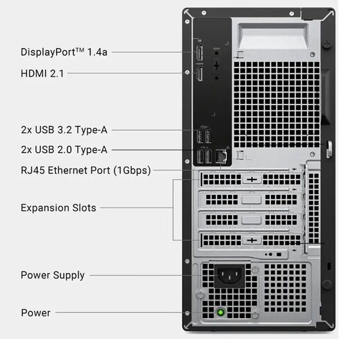 Dell ECT1250 Tower Desktop PC - Intel Core Ultra5225 (10 - mcore) | 32GB DDR5 RAM | 1 تيرابايت NVME SSD | Intel UHD Graphics | Bluetooth & Wi-Fi 6 | Windows 11 Pro | لوحة المفاتيح والماوس | أسود in Saudi Arabia