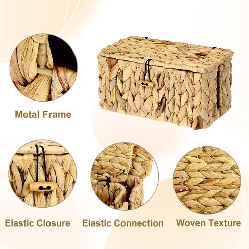 BTSKY Woven Cable Management Box with Lid, Water Hyacinth Cord Organizer for Desk, Cable Organizer Box with 2-Open Slots to Hide Power Strips USB Hubs for Home & Office, Pet Proofing Cord Basket, S in Saudi Arabia