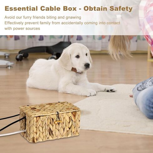 BTSKY Woven Cable Management Box with Lid, Water Hyacinth Cord Organizer for Desk, Cable Organizer Box with 2-Open Slots to Hide Power Strips USB Hubs for Home & Office, Pet Proofing Cord Basket, S in Saudi Arabia