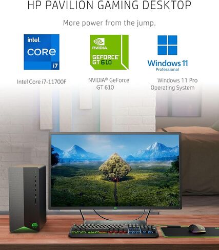 HP Pavilion Desktop Tower Computer ، Intel 8-Core I7-11700F حتى 4.9 جيجا هرتز ، 32 جيجا بايت DDR4 RAM ، 1TB PCIE SSD ، Geforce GT 610 2GB ، WIFI 6 ، Bluetooth ، RJ-45 ، Type-C ، HDMI ، KB & Mouse ، Windows 11 Pro ( in Saudi Arabia