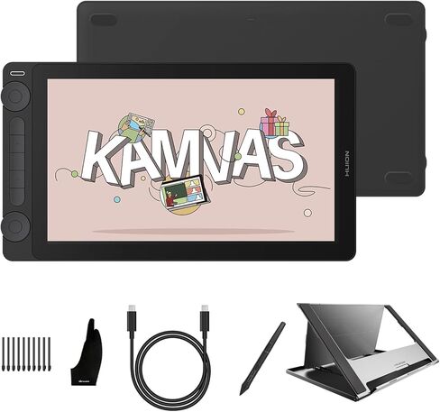 HUION Kamvas 13 (Gen 3) Drawing Tablet with Screen, 13.3-inch Full-Laminated Art Tablet with 2nd Canvas Glass, PenTech 4.0, 16384 Pen Pressure, Dual Dials, Adjustable Stand, Full-Featured Cable, Black in Saudi Arabia
